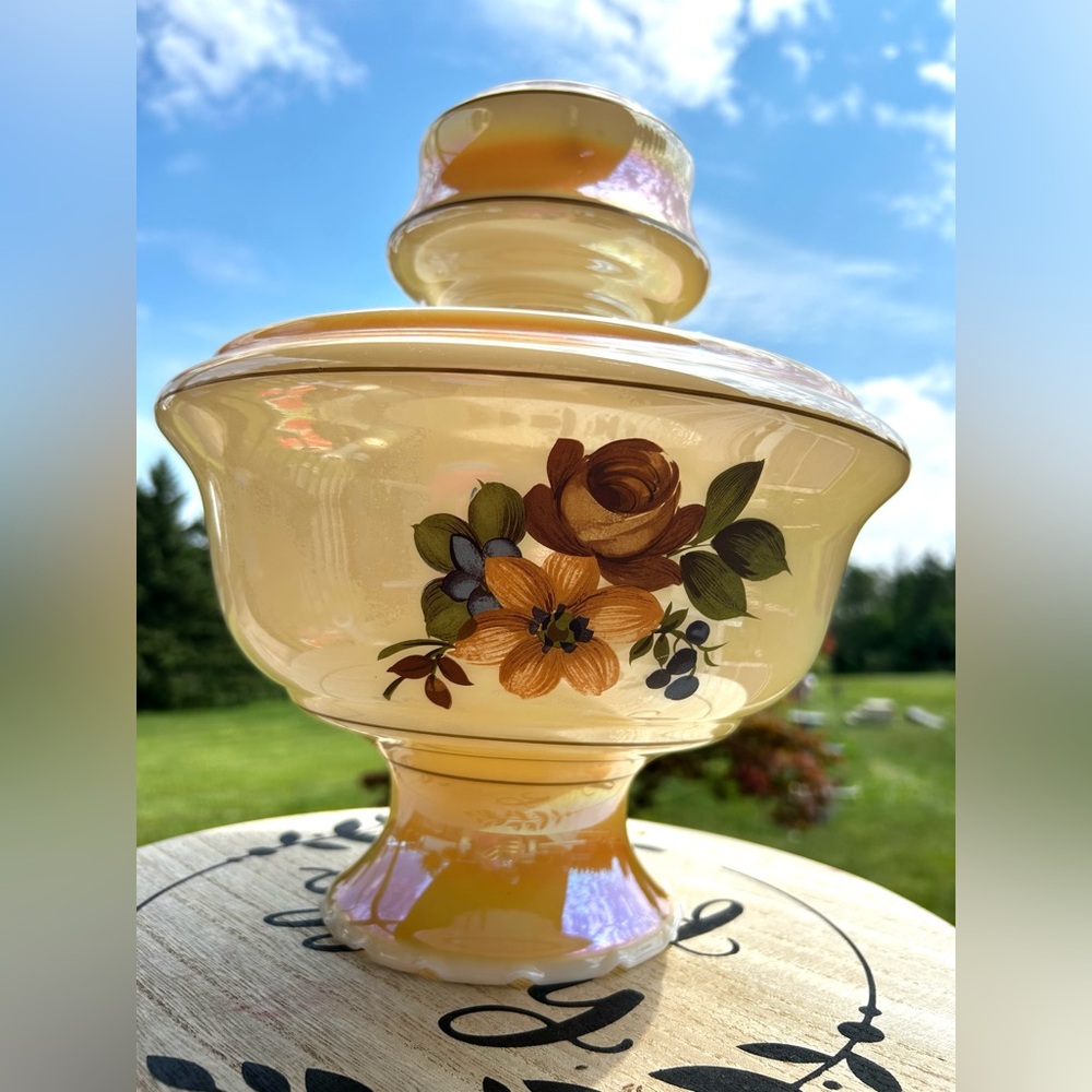 Vintage Lusterware Glass Lamp
Shade Floral Ruffled
Hanging Globe